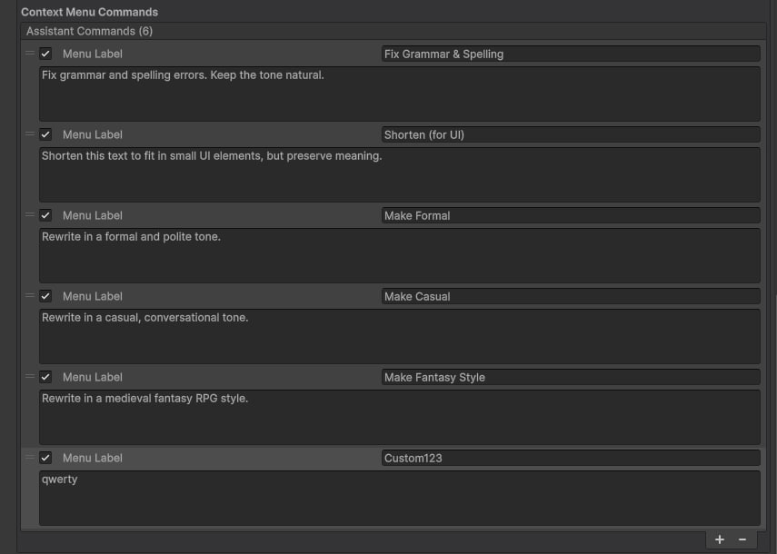 AI Assistant context menu