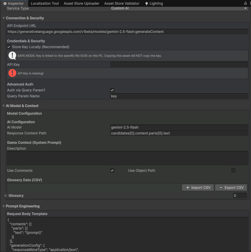 Custom AI service configuration