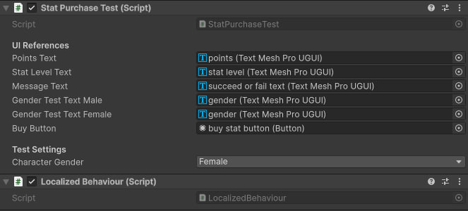 LocalizedBehaviour component in the inspector
