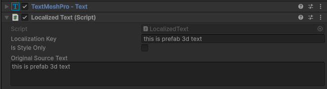 LocalizedText component in the inspector