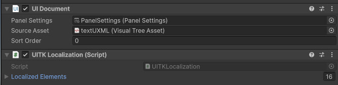 UITKLocalization component in the inspector